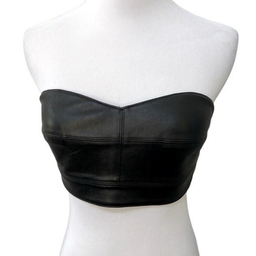 Bailey 44 Black Faux Leather Sweetheart Bandeau Top sz XS